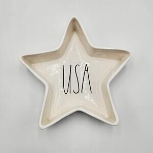 Rae Dunn Artisan Collection by Magenta White Ceramic "USA" Star Shaped Dish